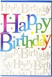This birthday card is captured in a way that highlights its bright, modern design, reminiscent of a joyful gathering in Gospel Oak with friends and family. The central message, 'Happy Birthday', is displayed in large, approachable letters that seem almost three-dimensional, as if ready to be lifted from the card. Each letter glows with its own colour, progressing through a rainbow range: deep red softens into berry pink, which then drifts into lavender and rich violet, moving on to clear blues, teal and jade greens, and finally settling into warm shades of amber and pale yellow. The colours merge gently at their edges, rather like the soft blending of tones you might notice at sunset near the station or over the rooftops along Oak Village. Set behind this vivid greeting is a background covered with repeating lines of 'Happy Birthday to you' traced in thin, looping gold script. These softly undulating lines create a sense of quiet movement, echoing like a gentle chorus behind the bold lead vocals of the main text. The gold ink shimmers delicately, as if dusted with fine glitter, catching and reflecting the light in a refined, understated way that adds a festive sparkle without becoming overpowering. The card appears to be printed on smooth, quality stock with a subtle sheen, making it feel considered and special in the hand. Without relying on extra decorations, the combination of rainbow colours and glimmering script gives the impression of balloons, streamers, and birthday candles all at once-a simple yet striking design ready to accompany heartfelt birthday wishes in any Gospel Oak home.